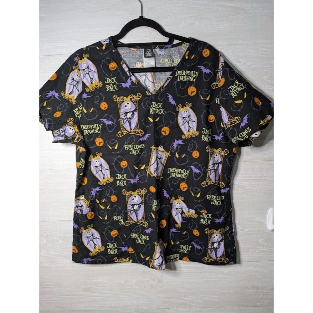 Nightmare Before Christmas Jack Skellington Scrub Top Large Halloween Disney